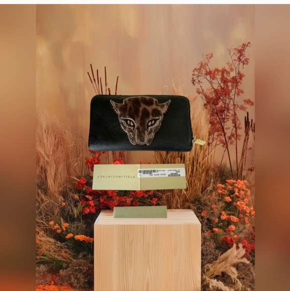 Stella McCartney Handbags - Stella McCartney Vegan Leather Calf Hair Leopard Zip Around Wallet Black VGUC